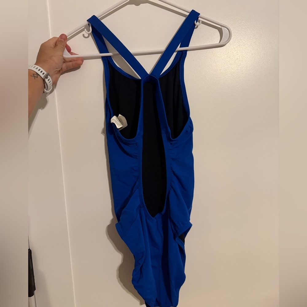 Nike Blue Athletic One-Piece Swimsuit with White Swoosh - Picture 2 of 5